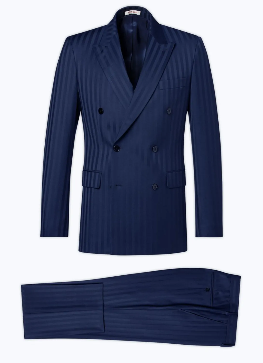 Fursac Wool Double-Breasted Striped Suit Blue - Tone On Tone Large Stripes Fashion