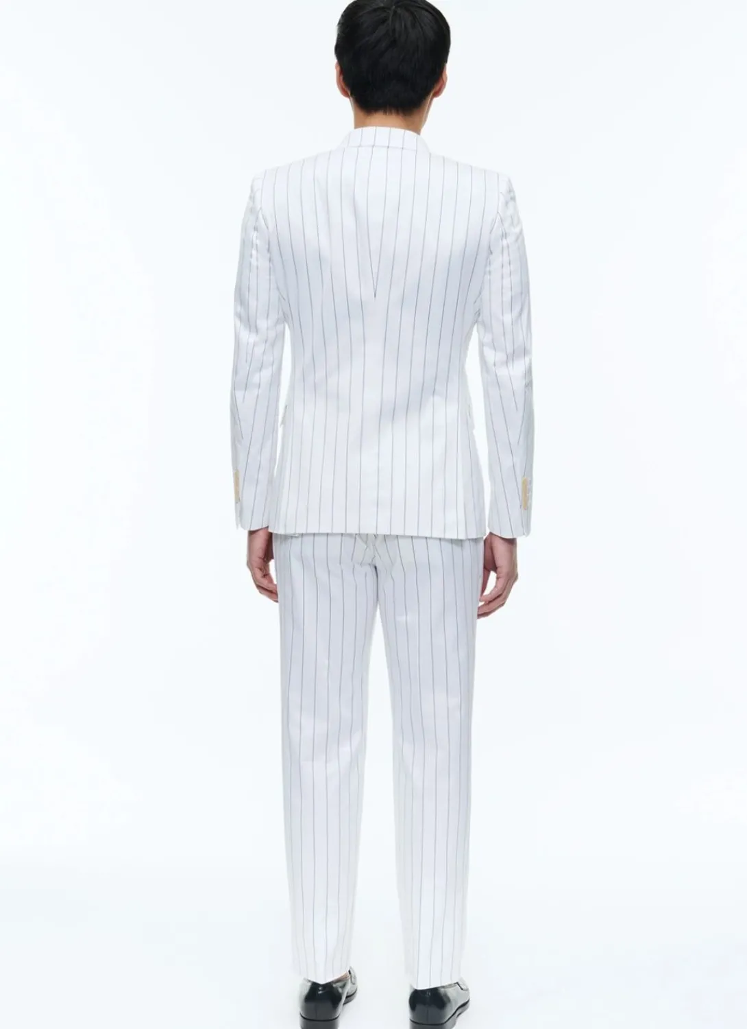 Fursac Wool Double-Breasted Striped Suit White - Navy Blue Stripes Cheap