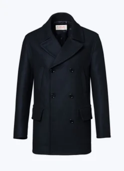 Fursac Woolen Cloth Pea Coat Navy Blue New