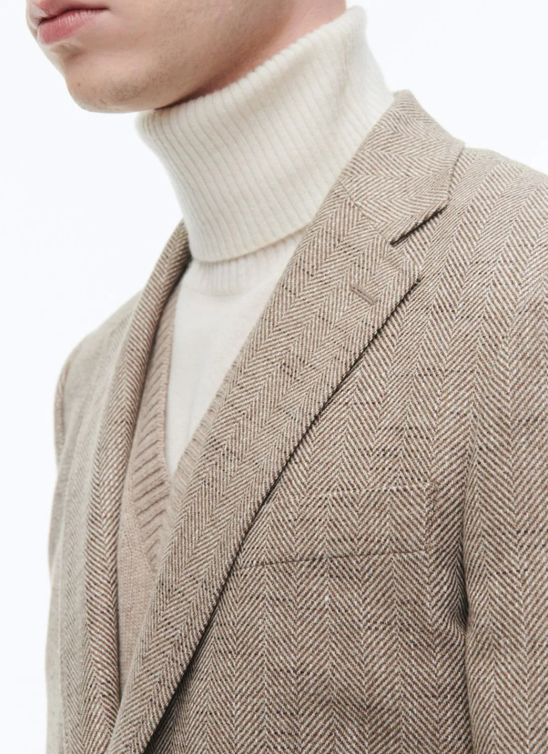 Fursac Wool Fitted Jacket With Herringbone String-Like Beige - Herringbone Pattern Sale