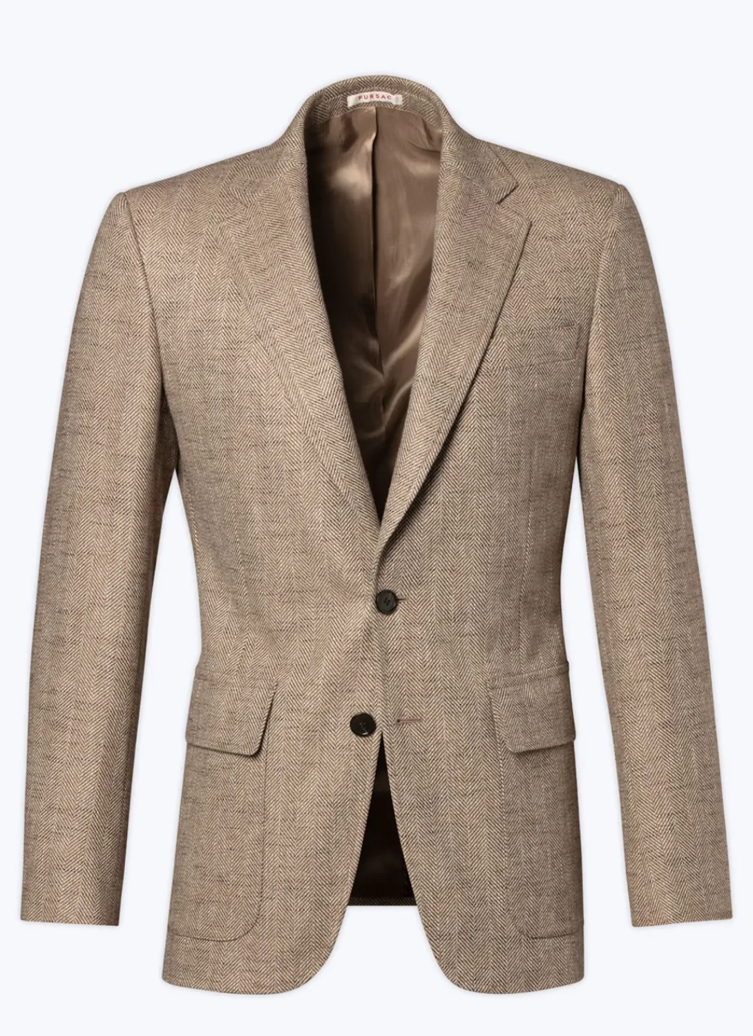 Fursac Wool Fitted Jacket With Herringbone String-Like Beige - Herringbone Pattern Sale