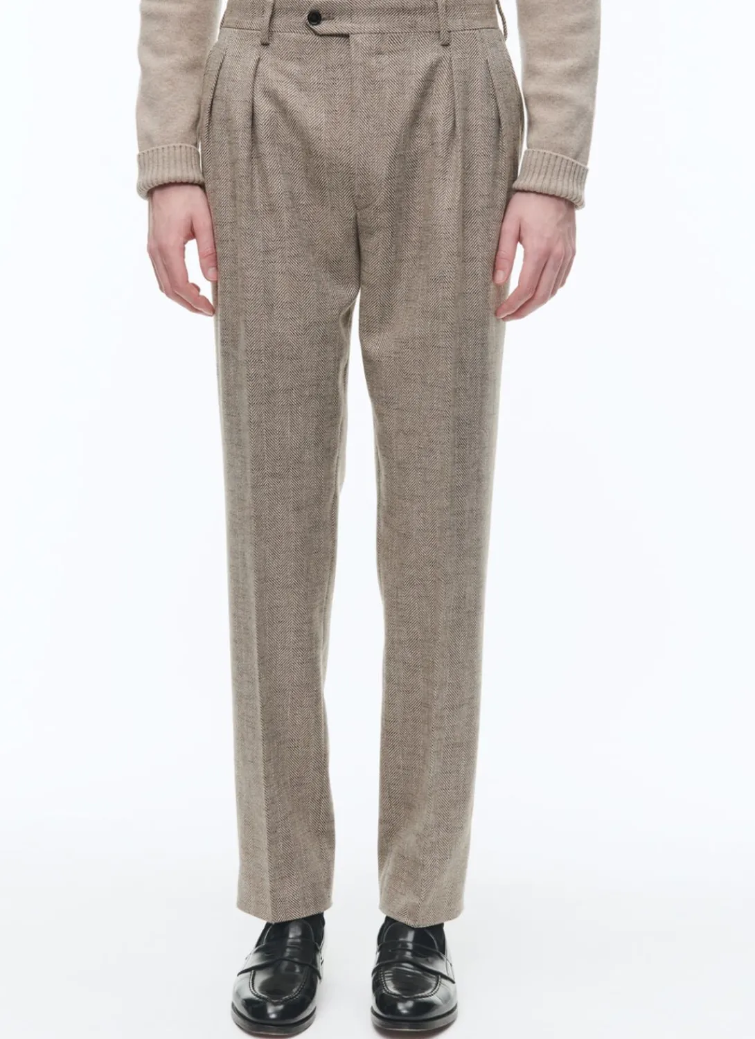 Fursac Wool Fitted Suit With Herringbone String-Like Beige - Herringbone Pattern Best Sale