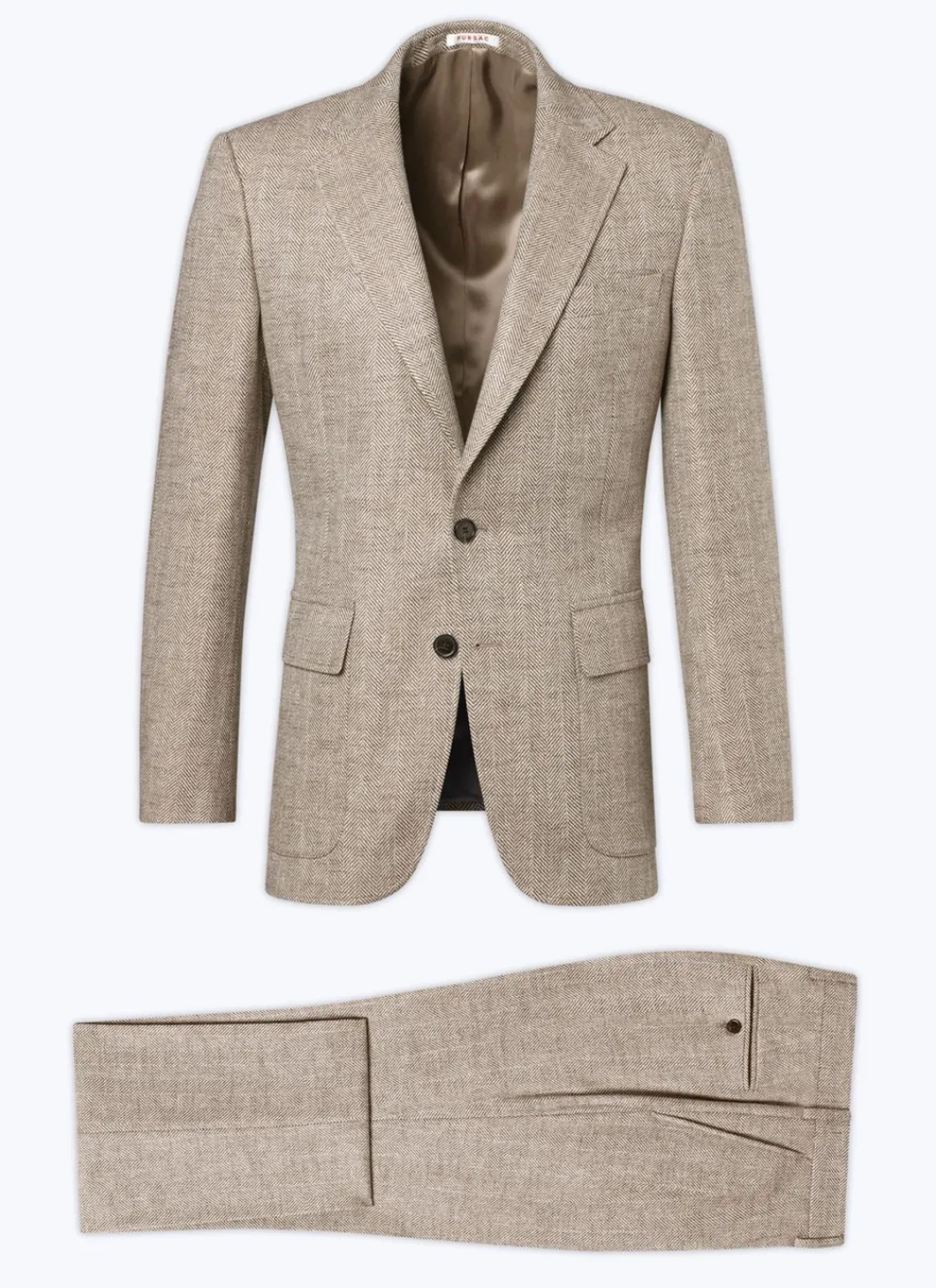 Fursac Wool Fitted Suit With Herringbone String-Like Beige - Herringbone Pattern Best Sale