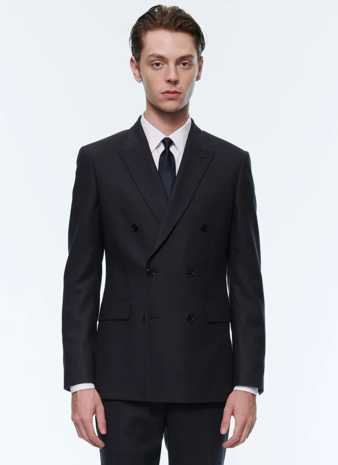 Fursac Wool Flannel Double-Breasted Suit Navy Blue New