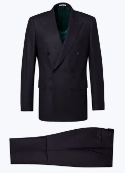 Fursac Wool Flannel Double-Breasted Suit Navy Blue New