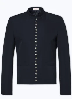 Fursac Wool Jacket With Officer Collar Navy Blue Hot