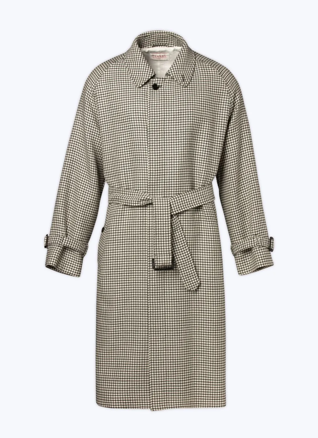 Fursac Wool Long Coat With Belt Ecru - Black Checks Flash Sale