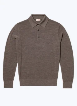 Fursac Wool Longsleeves Polo Sweater Taupe Grey Best Sale