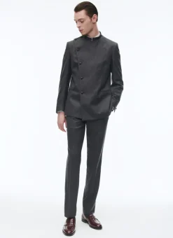 Fursac Wool Officer Collar Double-Breasted Suit Grey Fashion
