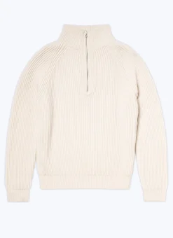 Fursac Wool Ribbed Sweater With Zipped-Rollneck Ecru Discount