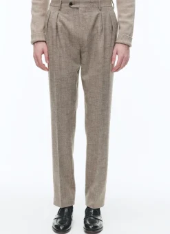 Fursac Wool Straight Trousers With Herringbone String-Like Beige - Herringbone Pattern Sale