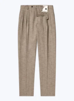 Fursac Wool Straight Trousers With Herringbone String-Like Beige - Herringbone Pattern Sale
