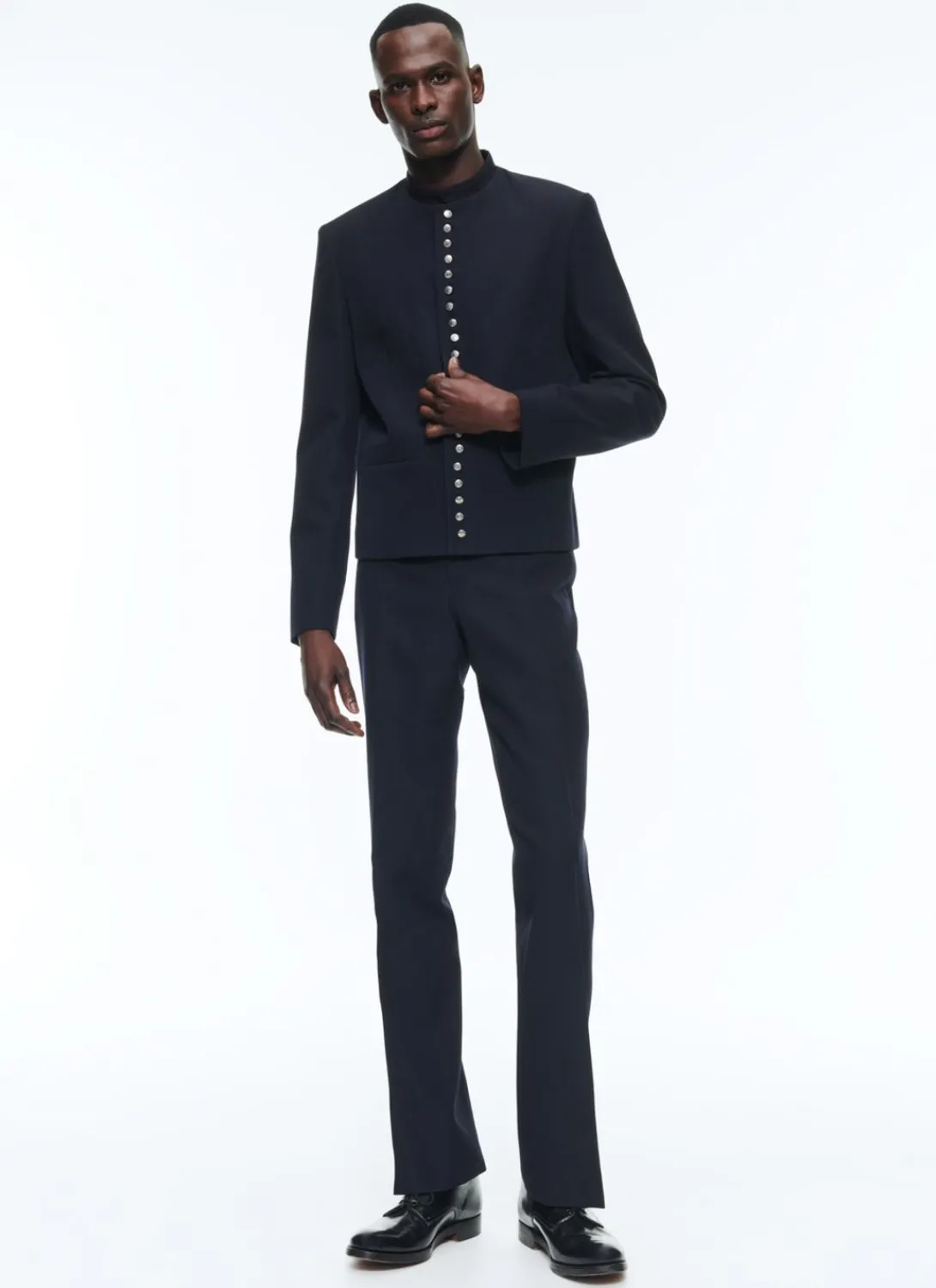 Fursac Wool Suit With Officer Collar Navy Blue Online