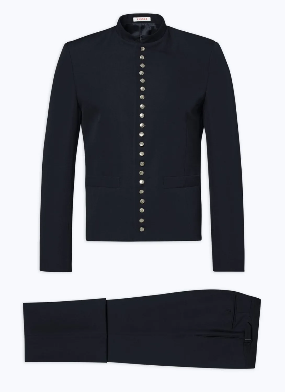 Fursac Wool Suit With Officer Collar Navy Blue Online