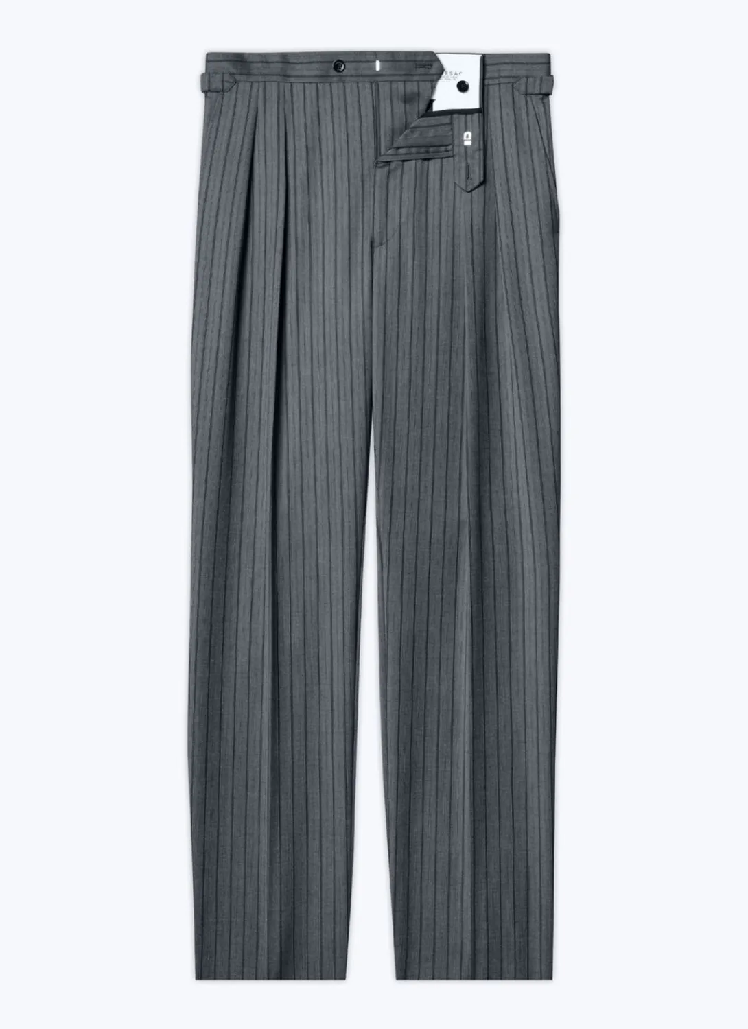 Fursac Wool Twill Striped Pleated Trousers Ash Grey Sale